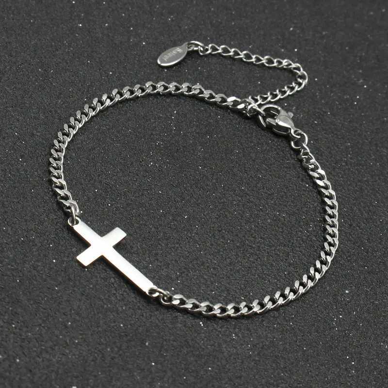 Unisex Stainless Steel Cross Charm Bracelet Men Fashion Simple Chain Bracelets for Women Couple Friendship Cuff Jewelry Gift W250728