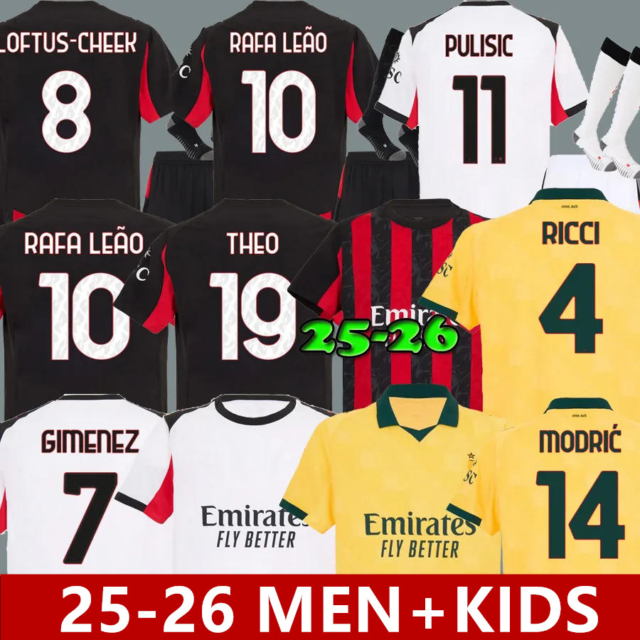 25 26 Maglia MilAn GIROUD 125 Year RAFA LEAO PULISIC 4th Soccer Jersey Kid Kit 2025 2026 Home Football Shirts Calcio Maillot TOMORI THEO Pleasures Fourth AC 888