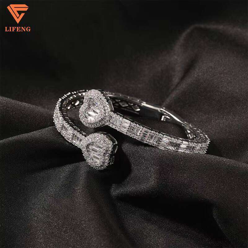 New Arrival Fine Jewelry Popular Couple Bangles Iced Out D VVS1 Moissanite Baguette Dias Sier Bracelet for Men Women