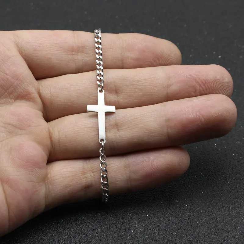 Unisex Stainless Steel Cross Charm Bracelet Men Fashion Simple Chain Bracelets for Women Couple Friendship Cuff Jewelry Gift W250728