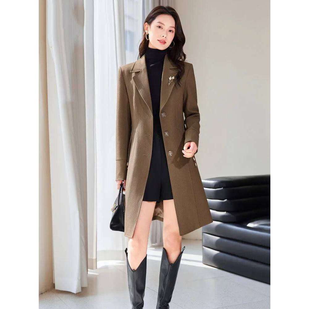 High End Female Long Slim Trench Coat For Women England Single Breasted Khaki Women Windbreaker Larger Size Outwear