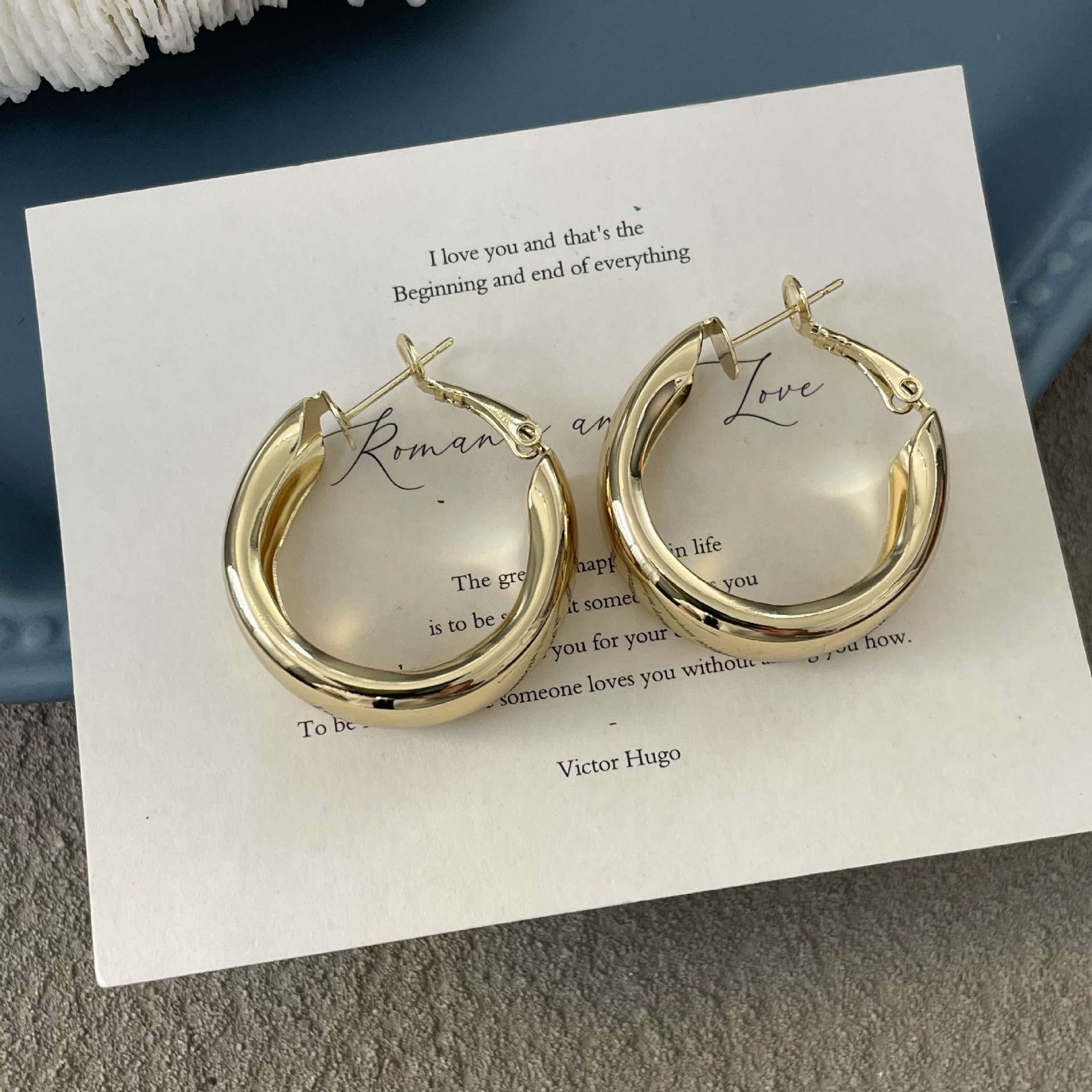 Metallic Sier Geometric Hoop Korean Niche Design Versatile Gold Earrings Fashion Internet Celebrity Same Style Ear Clips