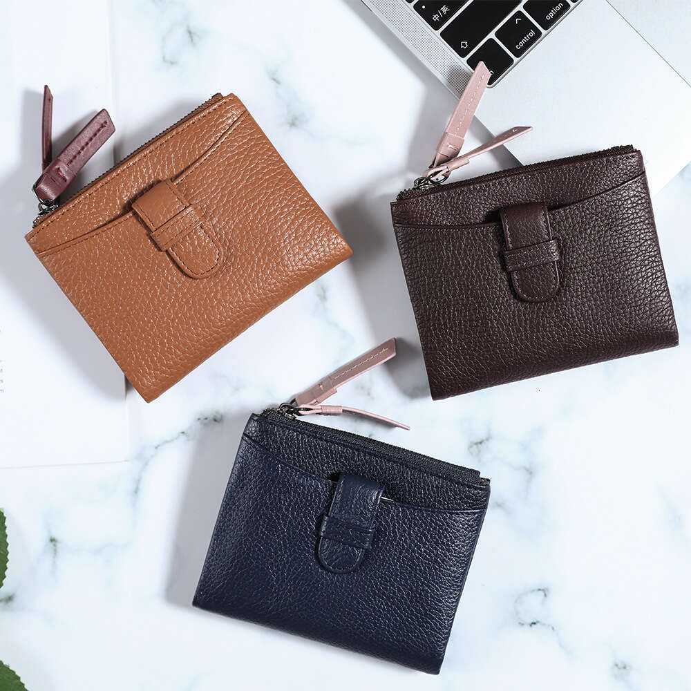 Short for Women Fashion New Top Layer Cowhide Card Holder Zipper Ladies Wallet designer wallet B5 B5
