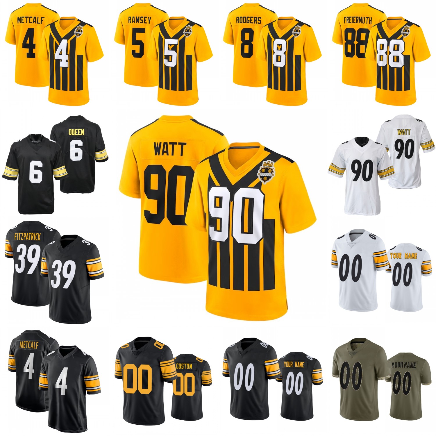 Custom 1933 Throwback Football Jersey Will Howard Aaron Rodgers DK Metcalf T. J. Watt Mason Rudolph Jack Sawyer Pickens Porter Queen Freiermuth Patterson Frazier