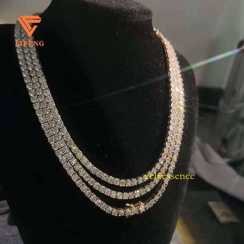Iced Out 4mm 5mm Tennis Chain Sterling Sier Dia Moissanite Necklace Hiphop Men Woen Fine Jewelry