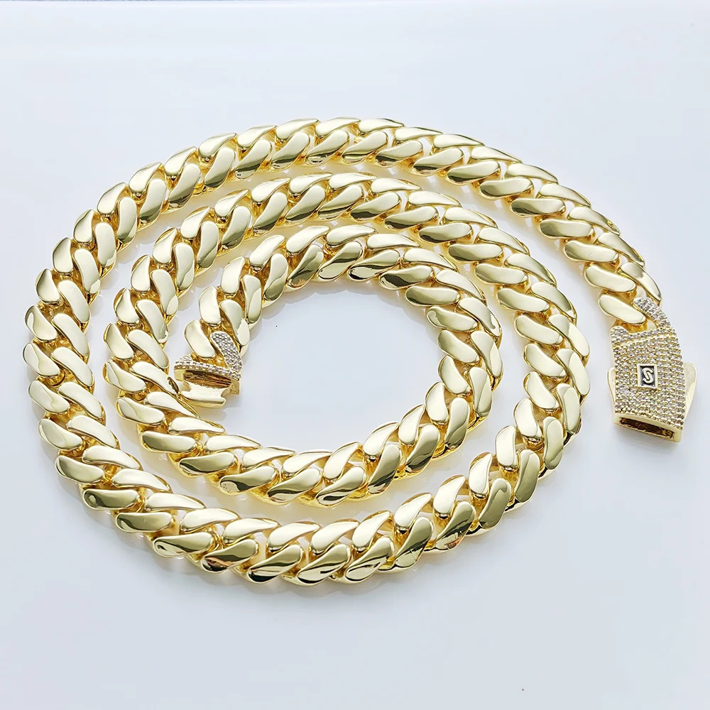 HHIOK Monaco 14k Gold Plated Mans Chain Iced Out Clasp Necklace Miami 121520mm Brass Cuban Link Chain for Men 250724