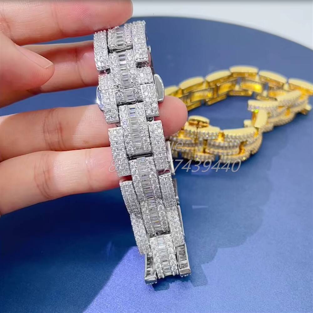 15mm Wide baguette Moissanite Hip Hop Jewelry Fashion Icedout Luxury Bracelet Moissanite Chain Cuban Link Chain