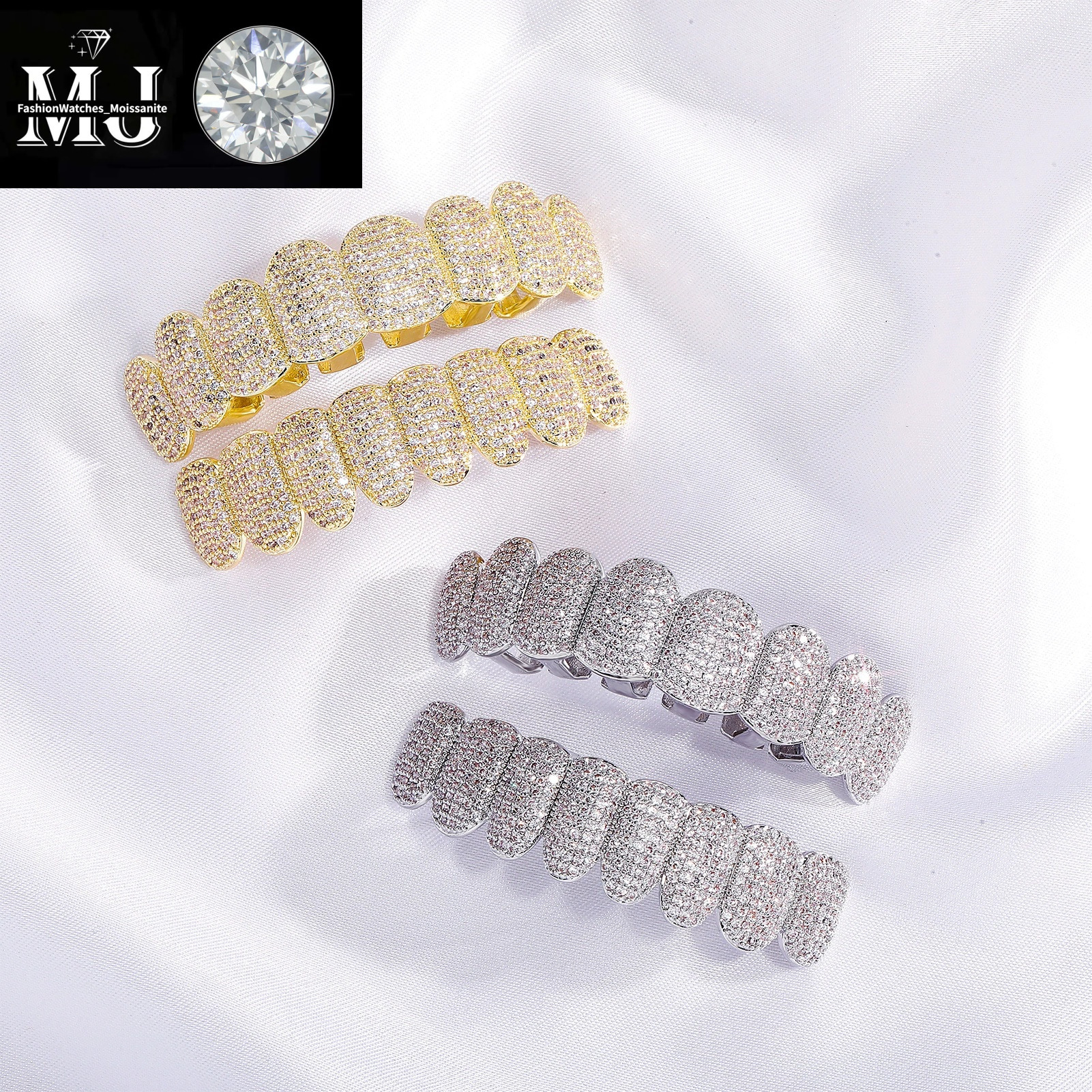 Exclusive customization Moissanite Teeth Grillz iced out Hop Sier decorative braces Real Dia Bg Tooth Grills For Men