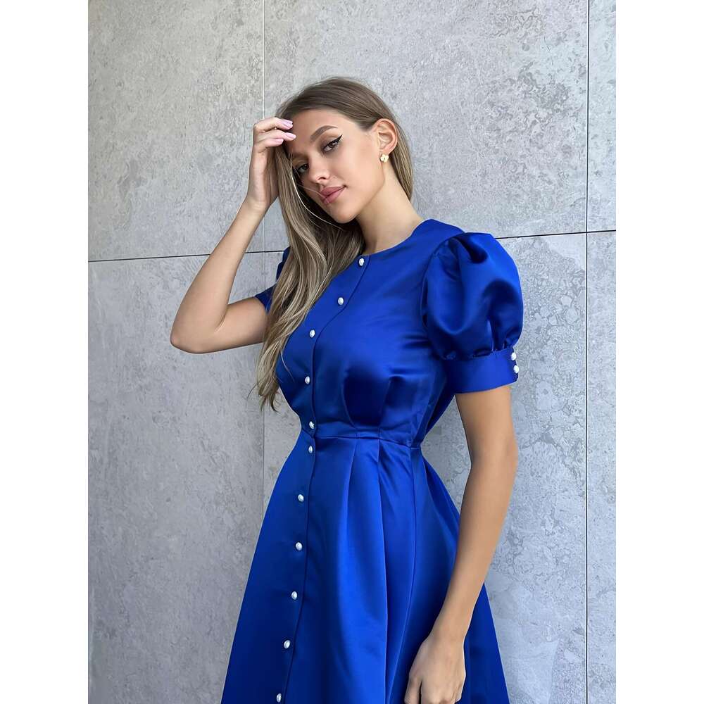 Chic Bubble-Sleeved Sheath Dress: Modern Fashion Statement Evening Wear for Sophisticated Ladies