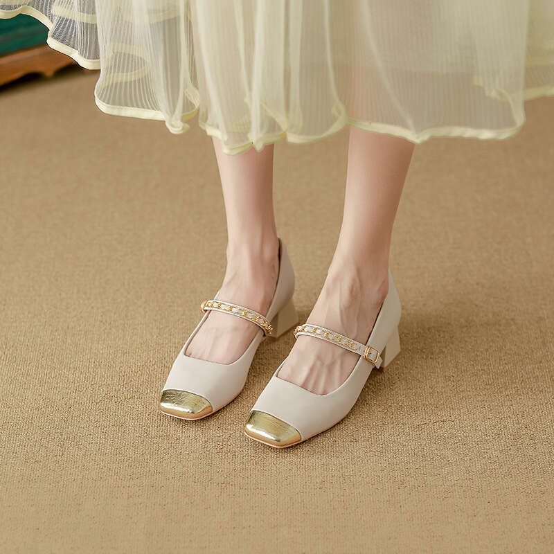 Yuanlitong Autumn New High Heels Women, Outdoor Wear, High-end Chinese Style Genuine Leather Women's Shoes, Mary Jane Color-blocking Single Shoes