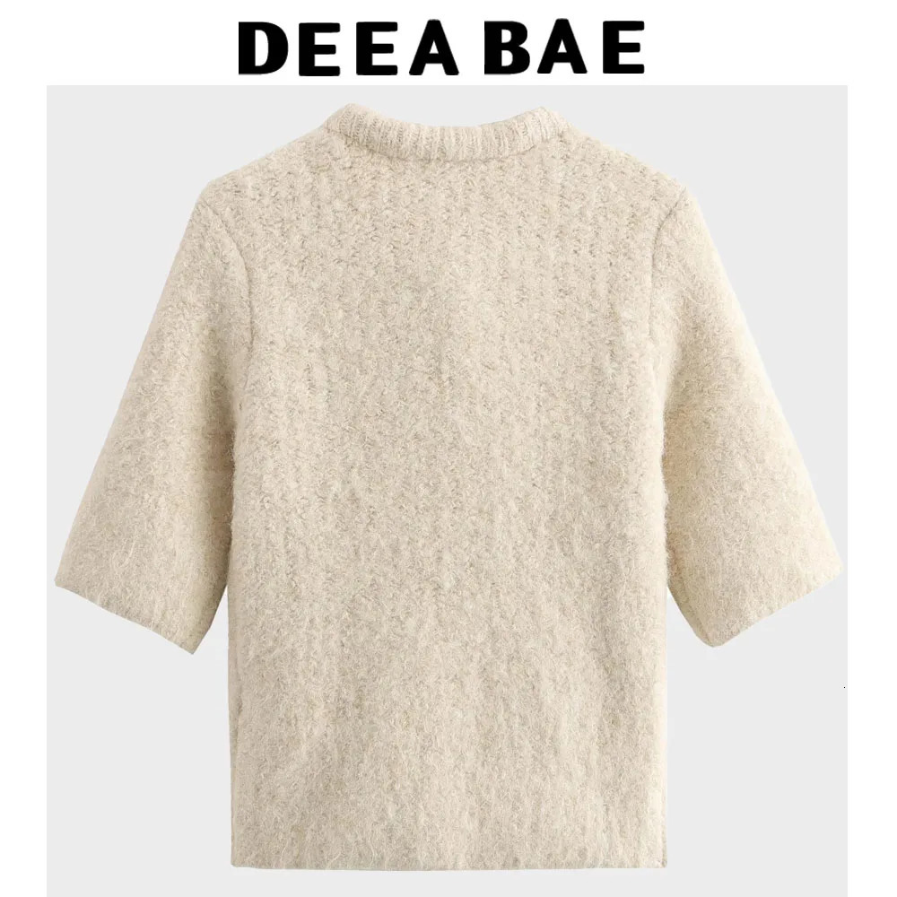 DEEBABEE Korean Style Womens Clothing Sweet Short Sleeved Knitwear Transparent Bow Decoration Sweater Cardigan For Women 250728