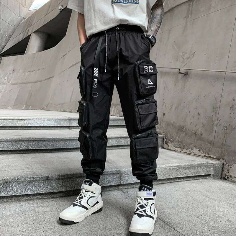2022 Techwear Style Multi Pockets Cargo Man Vintage Punk Hip Hop Pants Ribbon Casual Joggers Streetwear