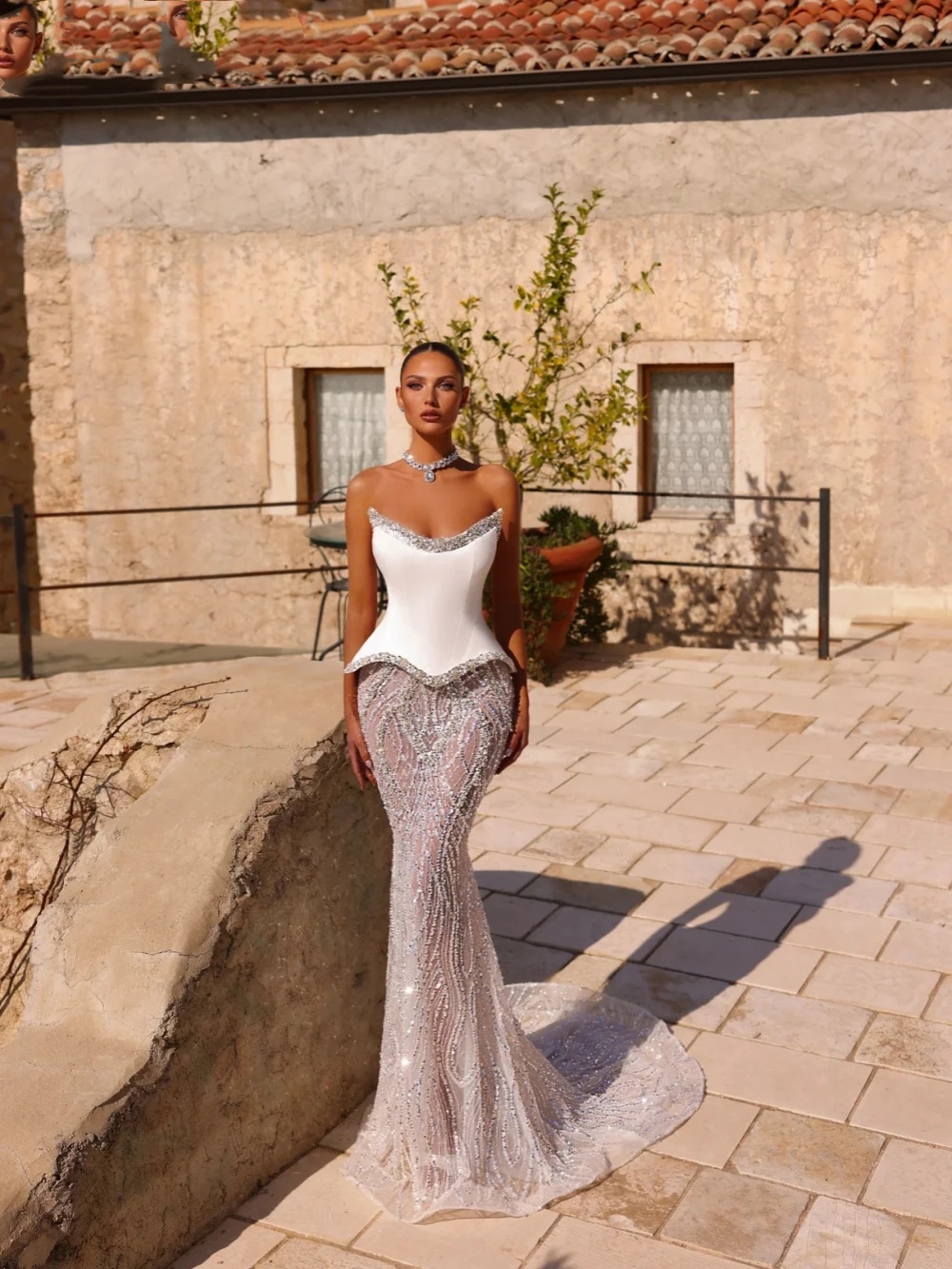 Unique Strapless Wedding Dresses Sequins Beading Bridal Gowns Rhinestone Sleeveless See Through Mermaid Customized Vestidos De Novia Plus Size