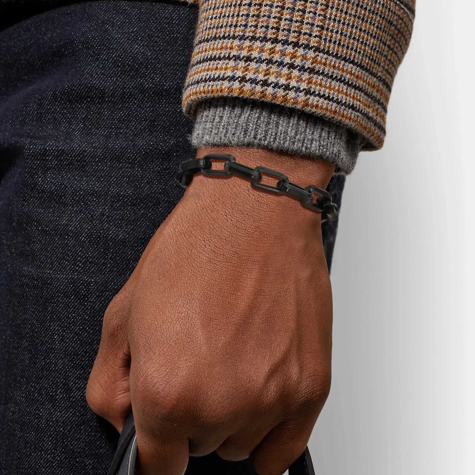 Rectangle Chain Bracelets for Men Boys Gold Color Stainless Steel Chain Link Wristband Stylish Trendy Jewelry Gift W250728