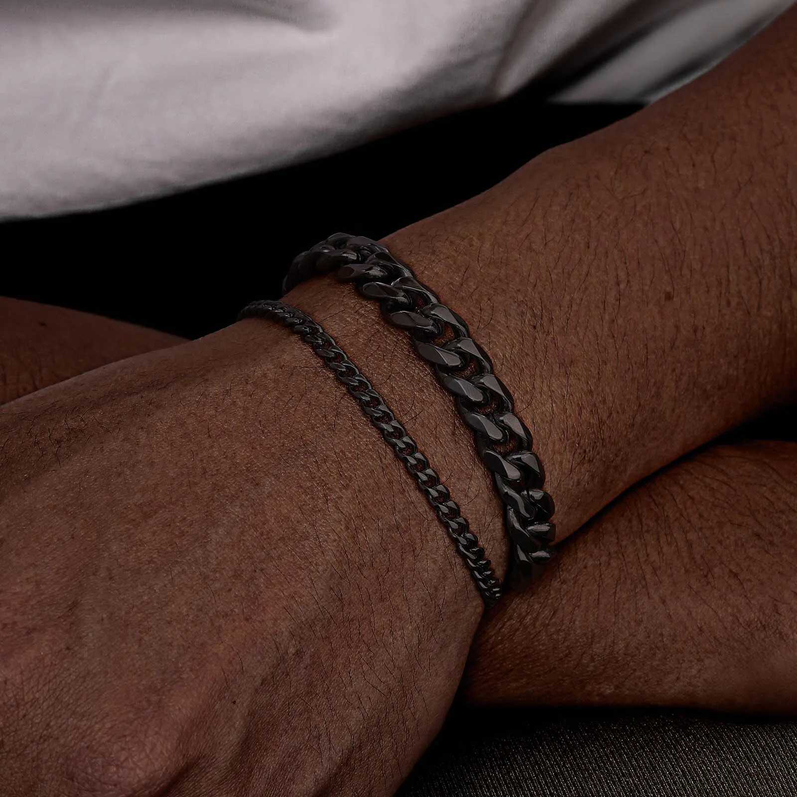 2pcs/set Cuban Chain Bracelet for Men Waterproof Stainless Steel Miami Curb Wristband Casual Jewelry Gift W250728