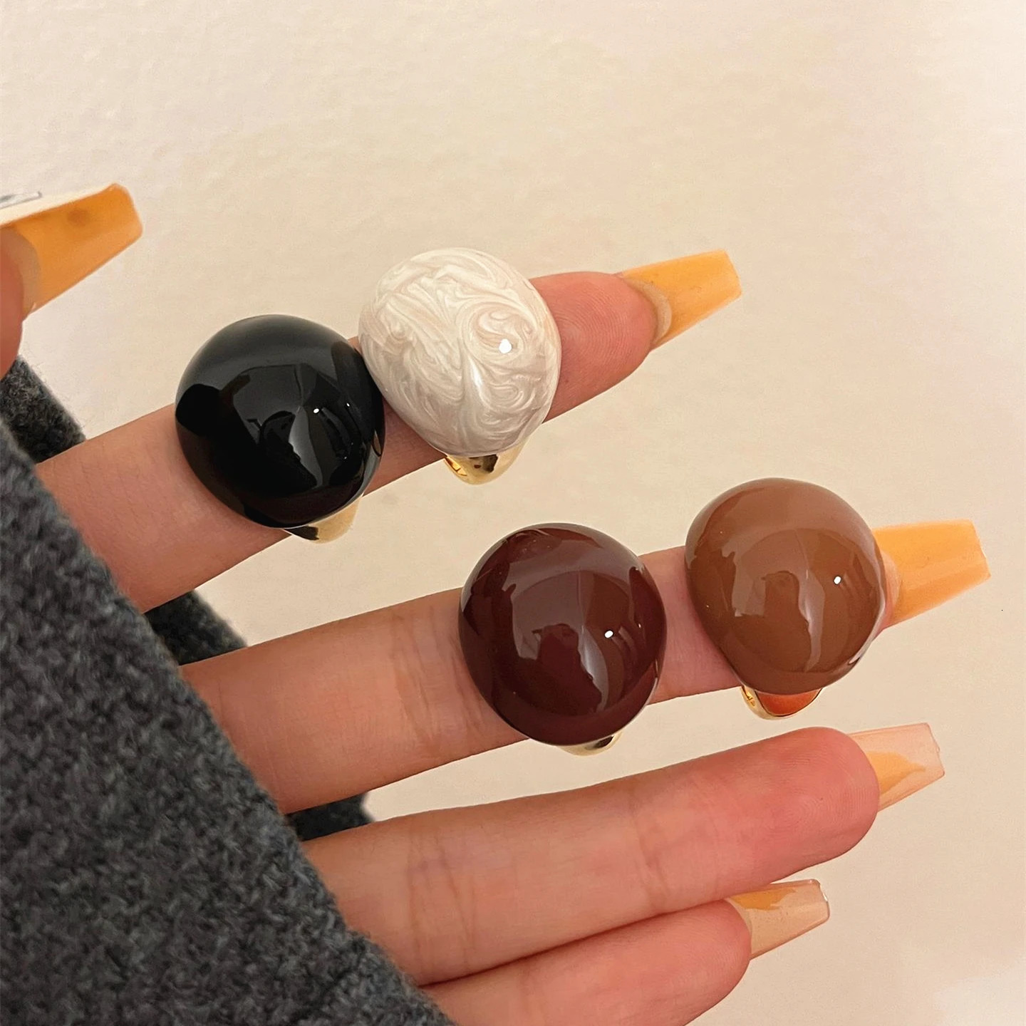 Vintage Metal Round Egg-shaped Enamel Drip Glaze Opening Rings for Women Girls Chunky Trendy Adjustable Jewelry Gift 250723