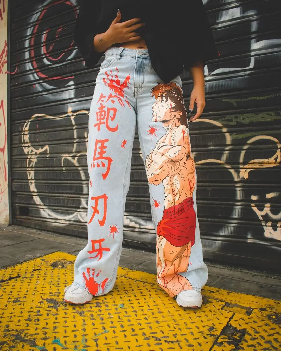 Harajuku Anime Graphic wide leg jeans Streetwear Y2K Jeans Men Women Japanese Style High Waist Jeans Wide Trouser Pants 250728