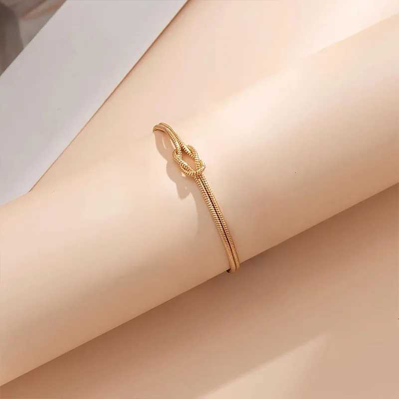 14K Gold Plated Love Knot Bracelets for Women Dainty Snake Chain Infinity Bracelet Adjustable Stainless Steel Jewelry Gifts W250728
