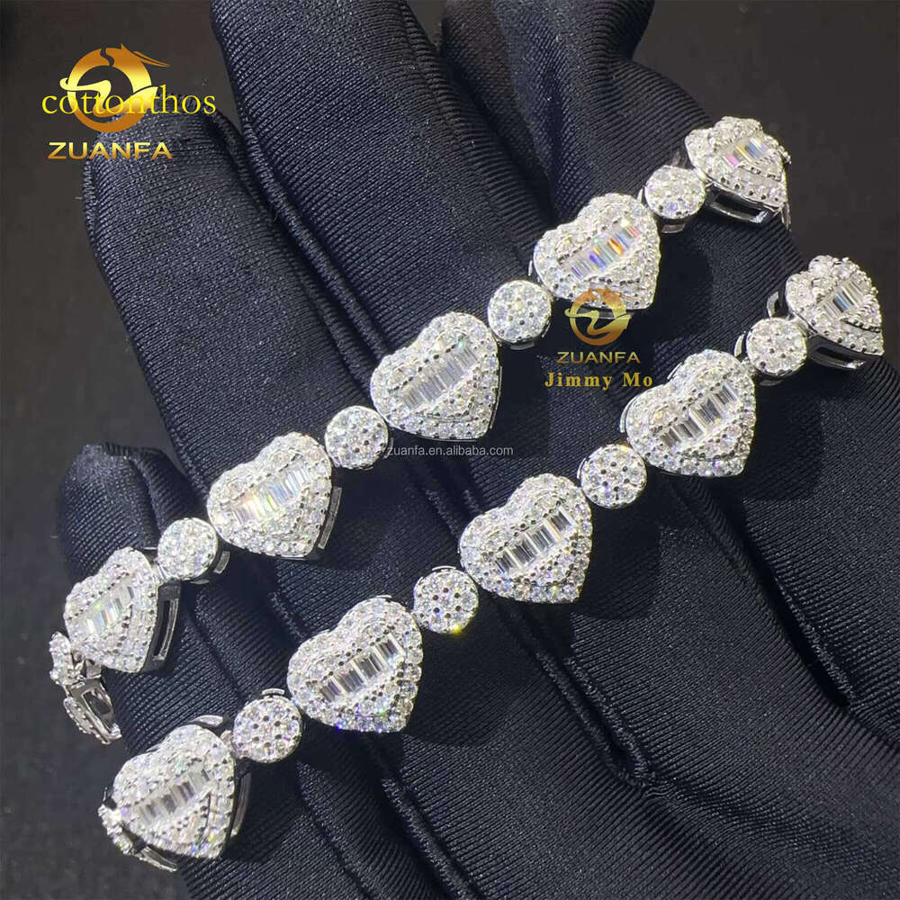 New Arrival Women Jewelry Hip Hop Rhodium Plated White Gold Sier Silicon Stone Heart Tennis Bracelet