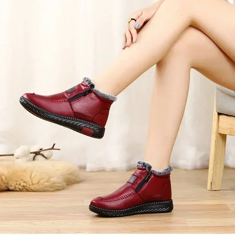 2024 Womens Boots Plush Female Shoes Anti-slip Womens Snow Boot Winter Cotton Leather Shoes Casual Ankle Boots Botas Mujer 250725