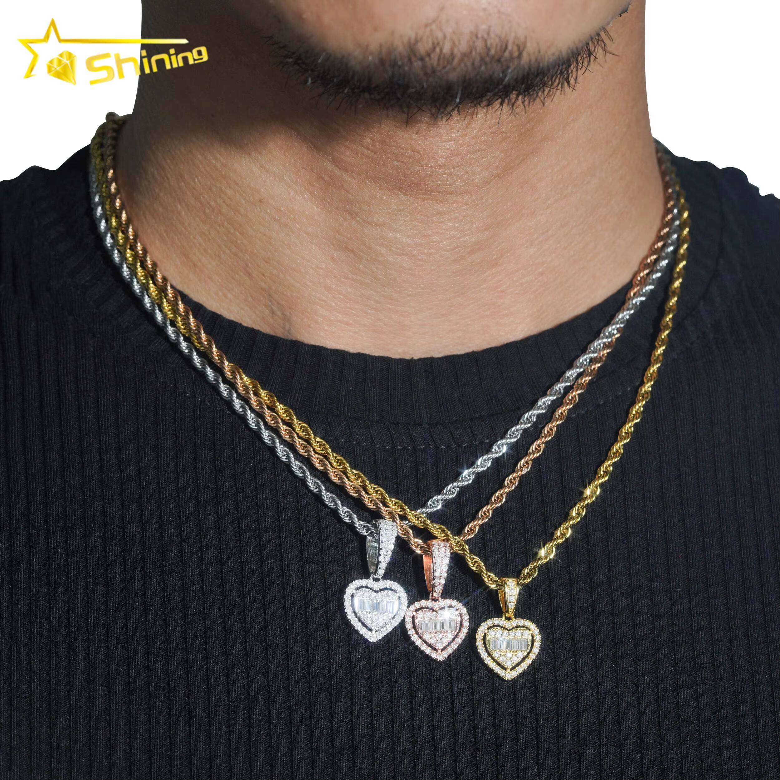 Hip Hop Jewelry Iced Out Tiny Heart High Quality 925 Sterling Silver Diamond Moissanite Pendant