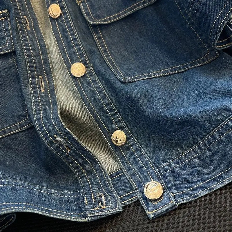 Streetwear Womens Denim Jackets Short Sleeve Summer Jean Jacket Outwear Ropa Mujer Fashion Retro Vintage Coat Cropped Tops 250728