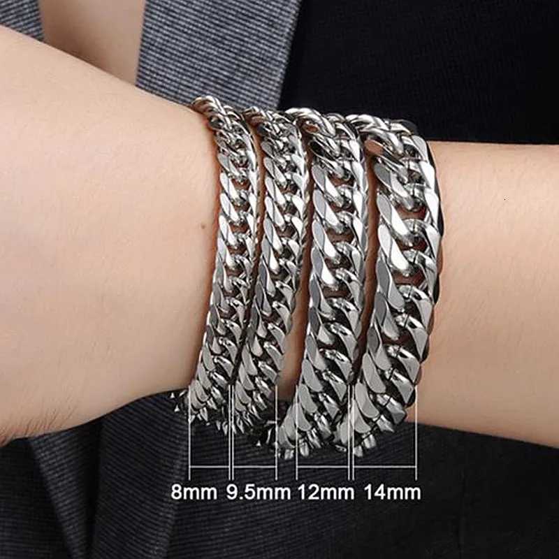 8mm-14mm Wide HNSP Stainless Steel Cuban Chain Bracelet for Men Punk Hand Chain Male Jewelry Accessories W250728