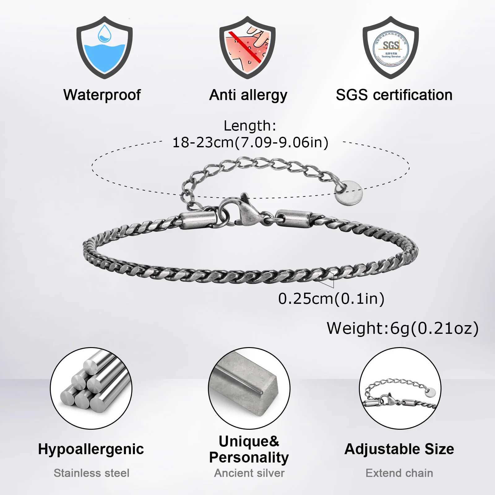 2.5mm Snake Link Bracelets for Men Teens Boys Adjustable Stainless Steel Twisted Chain Bracelets Simple Metal Jewelry W250728