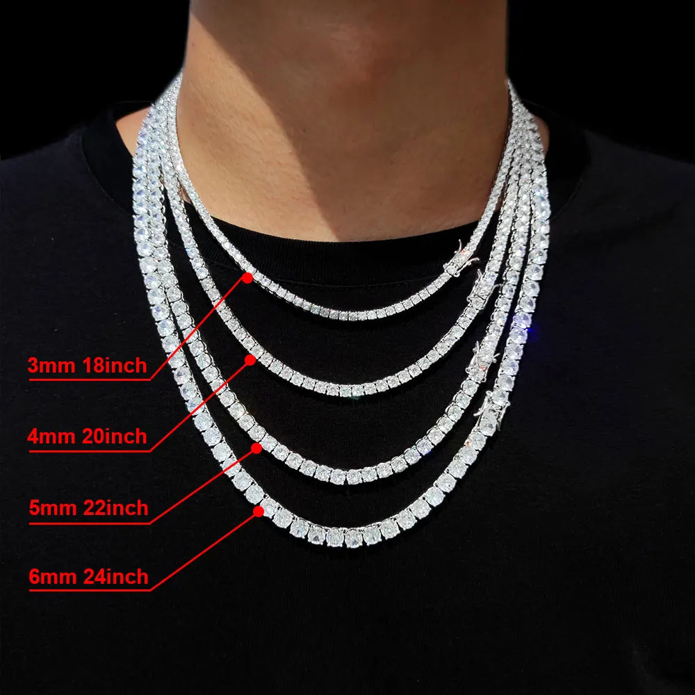 Hip-Hop 1 Row Cz Tennis Chain Necklace Cubic Zircon Iced Out 3Mm 4Mm 5Mm 6Mm 18/K Rapper Necklace Drop Jewelry 250722