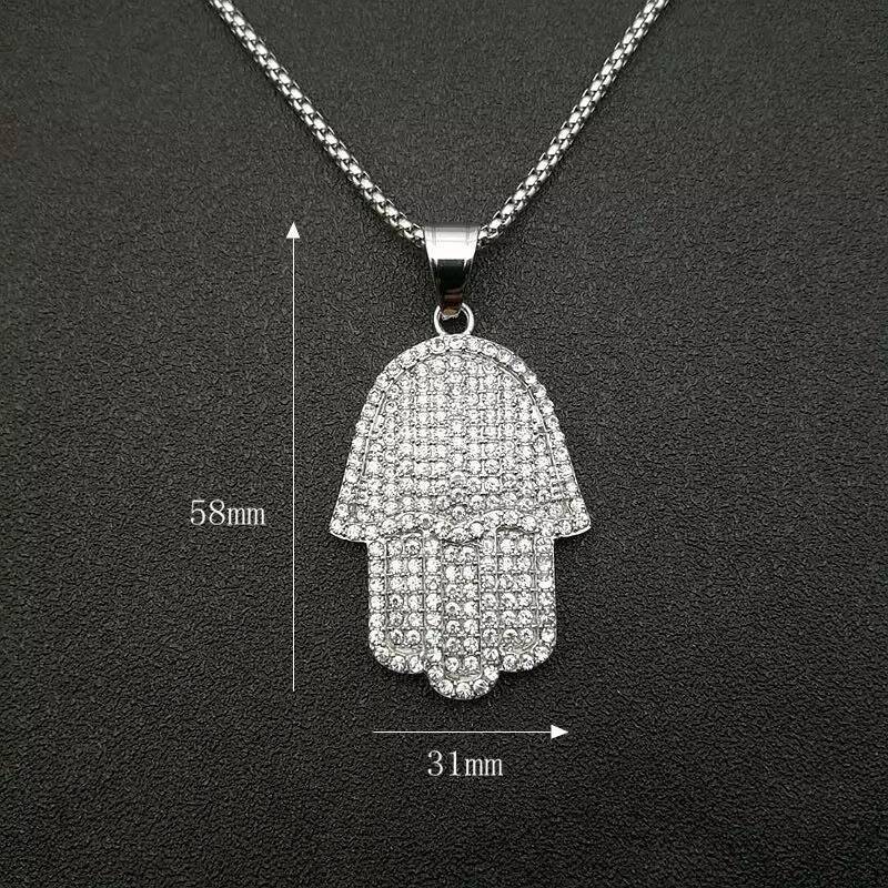 Hip Hop Mens Rock Punk Totem Amulet 18K Gold Plated Stainless Steel Hamsa Hand of Fatima Jewelry Charm Pendant