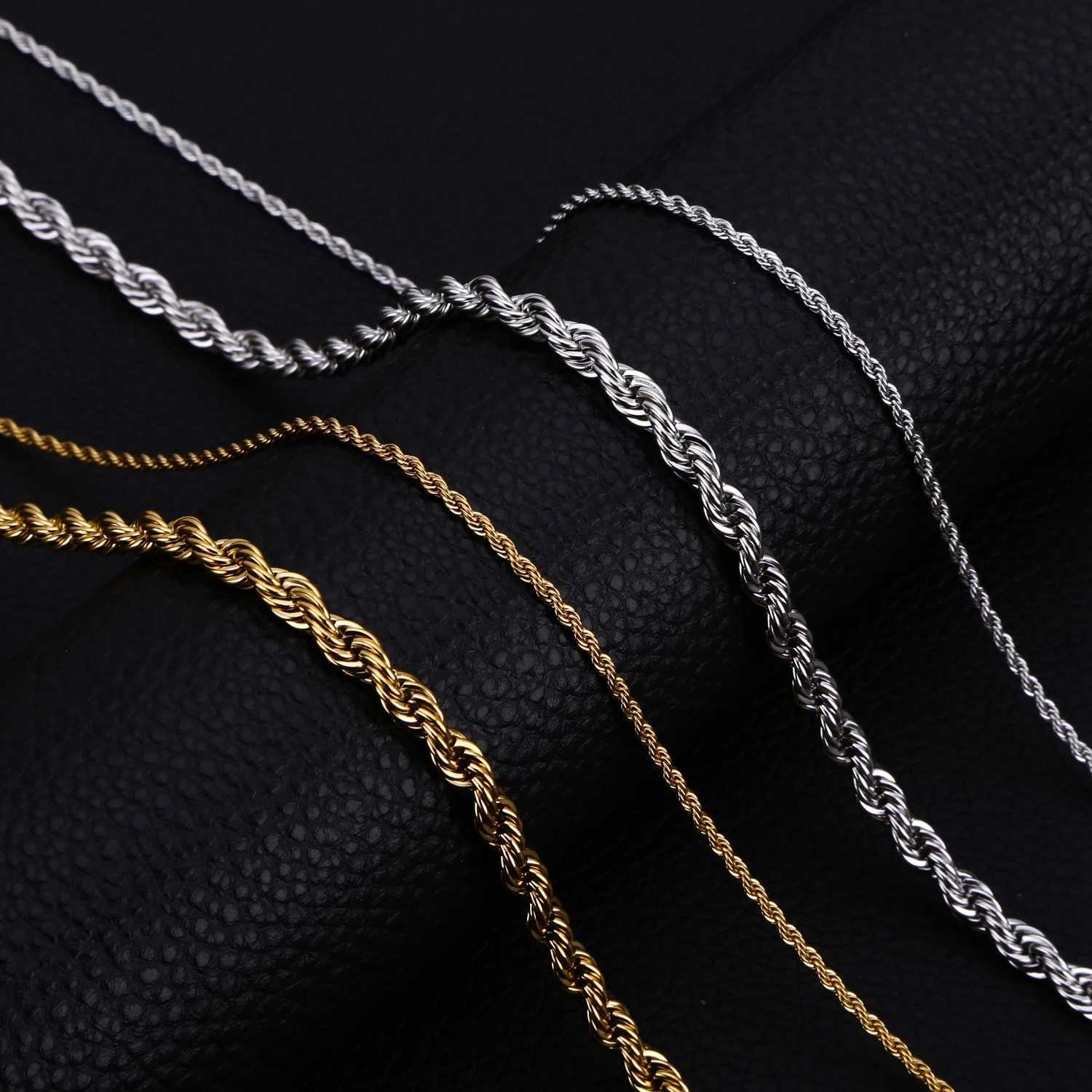 Men Ropes Long Stainless Steel Minimalist Twist Chain Necklace Available in Gold Color Silver Color 2 TO 5mm XJ250708