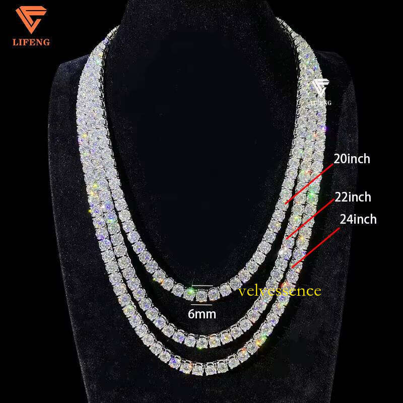 Pass Tester D Color Ice Out Necklace Sier Dia 6mm Vvs Moissanite Tennis Chain Hip Hop Jewelry