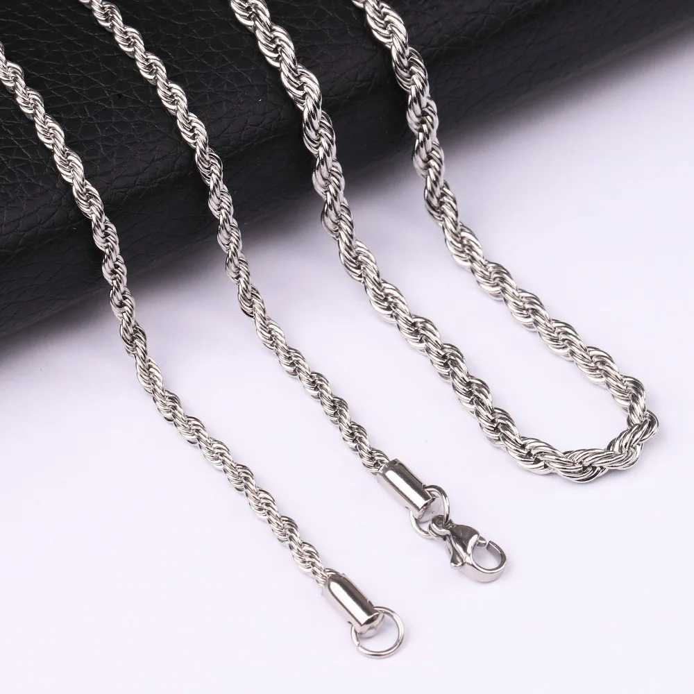 Silver Color 3mm Stainless Steel Necklace Men Twist Chain Basic Chain Hip Hop Jewelry Trend Accessories XJ250708