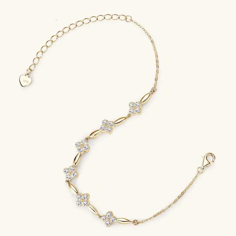 2mm Moissanite Bracelet 925 Sterling Silver Four-leaf Flower Adjustable Chain Bracelets for Women Girl Charm Hand Jewelry W250728