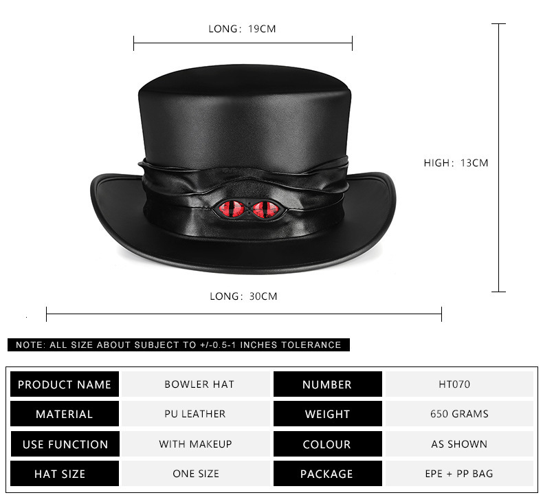 Halloween New Magic PU Leather Round Top Hat Punk Party Stage Performance Costume Accessories ddmymoon