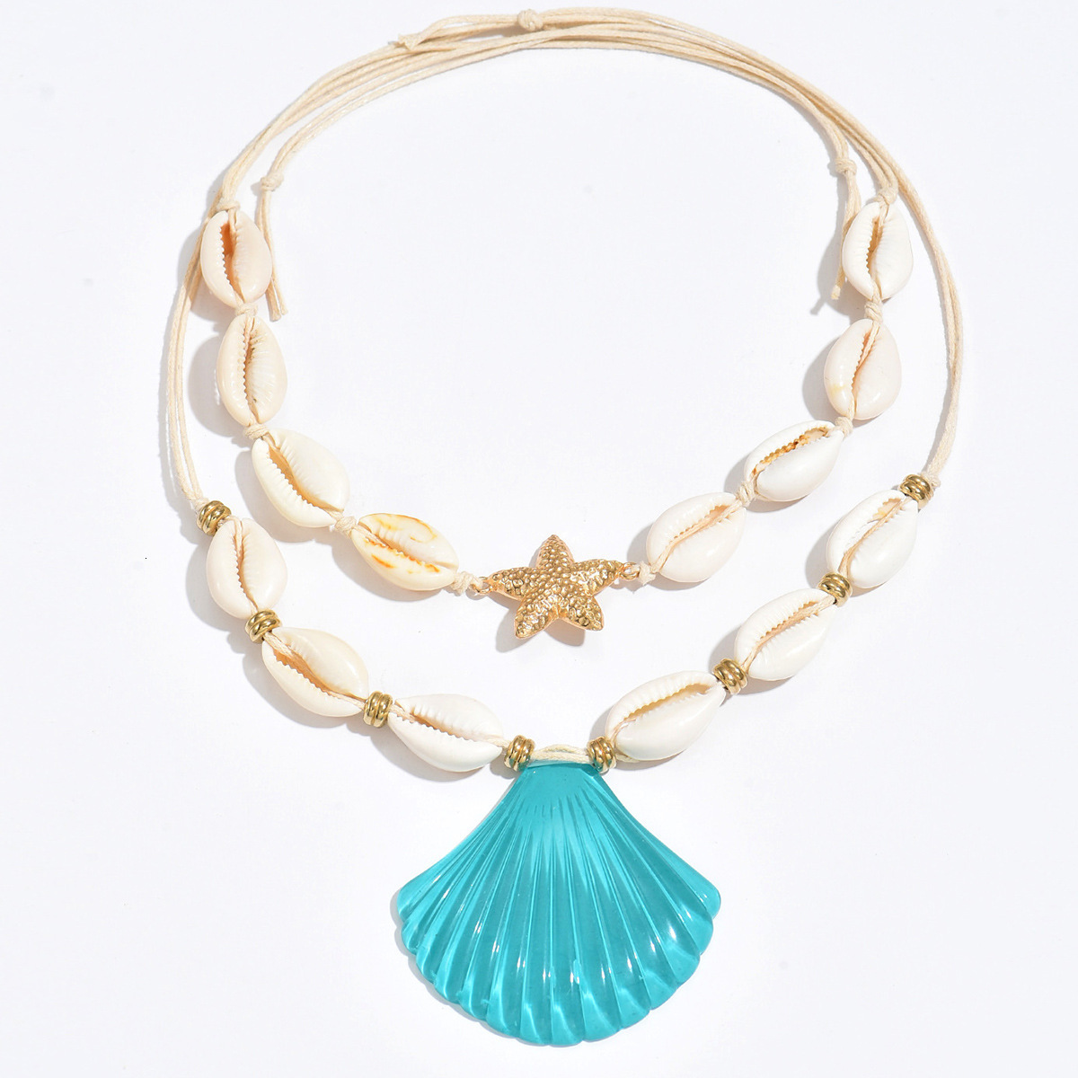 New Bohemian Beach Style Exaggerated Shell Pendant Necklace Double Layer Stacked Design Choker Jewelry for Women