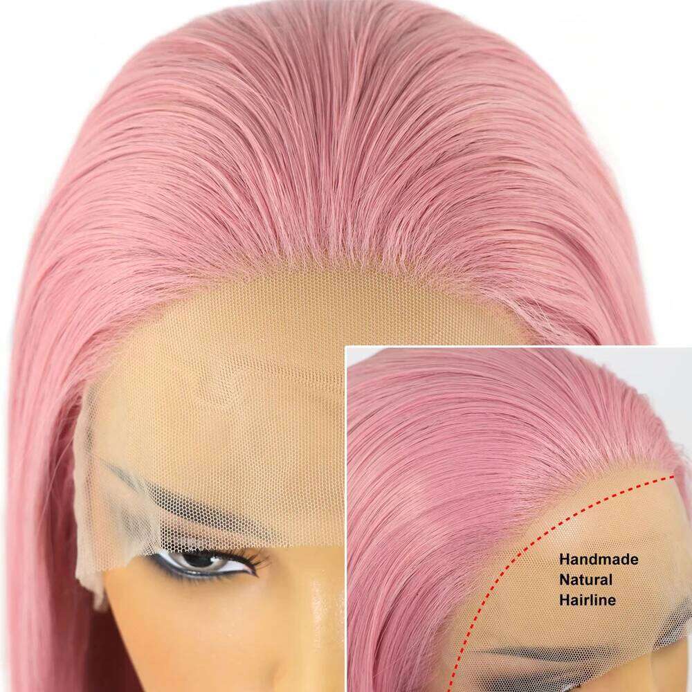 Light Pink Lace Front For Women Heat Resistant Fiber Long Straight Synthetic Hair Wigs For Daily Party Cosplay Use