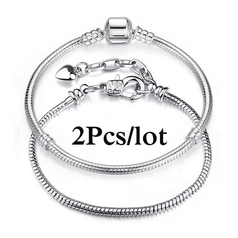 2Pcs/Lot Special Offer Silver Color Snake Chain Charm Bracelets DIY Original Brand Bracelet For Women Men Jewelry Dropshipping W250728