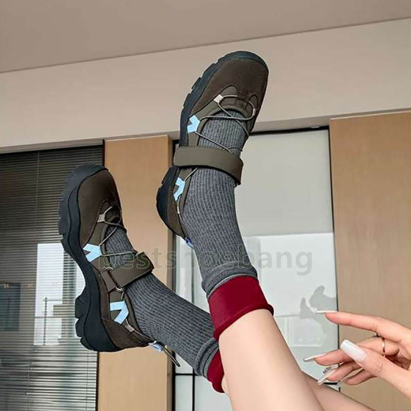 designer running shoes thick sole trainers womens sneakers retro patchwork velcro round-toe durable casual ballet style outdoor shoes