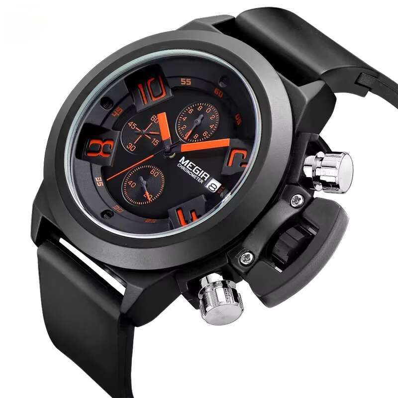 DHwatches MEGIR Men's Waterproof Sports Watch with Luminous, Chronograph, Calendar, 30M Water Resistance, Silicone Strap - Model 2002