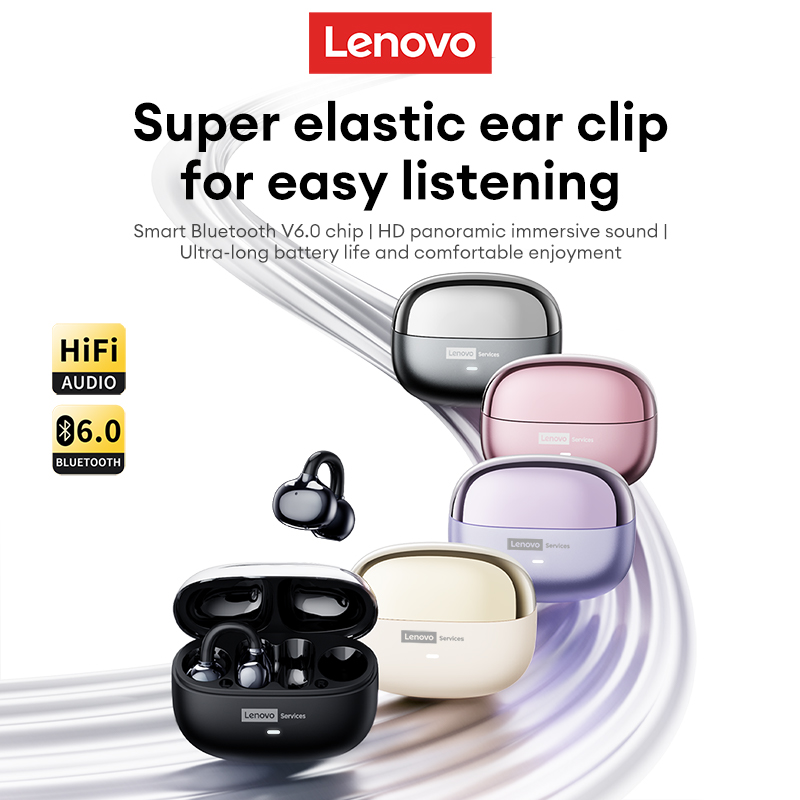 LenovoServices Fashion design earring Headphones Cartoon bag Wireless Earphones Clip on Bluetooth 6.0 HIFI Stereo IPX4 waterproof LE302 Long battery l