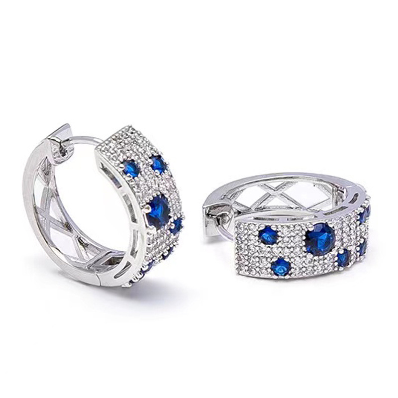 2025 Choucong Brand Ins Top Sell Clip Earrings Luxury Jewelry 925 Sterling Silver Round Cut Blue Sapphire Pave CZ Diamond Gemstones Party Women Earrin