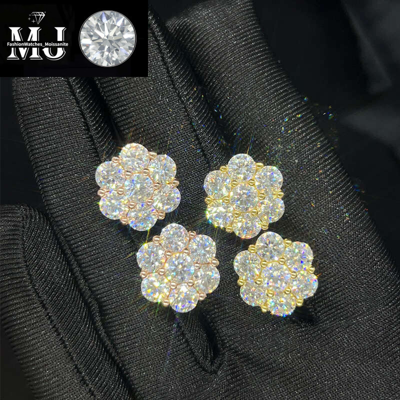 Hot Sale Dropshipping Fashion Jewelry Earrings Gold Plated Sier Vvs-Fl GRA Iced Out Screw Back Moissanite Stud Earring