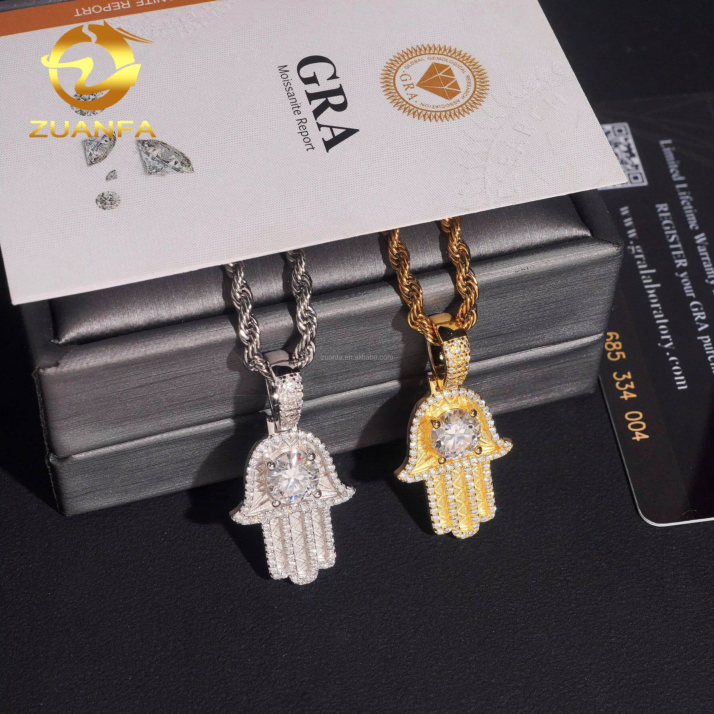 Fashion Luxury in America Warehouse Rapper Popular Jewelry Iced Out Hip Hop S925 14k Gold Plated VVS1 Moissanite Hamsa Pendant