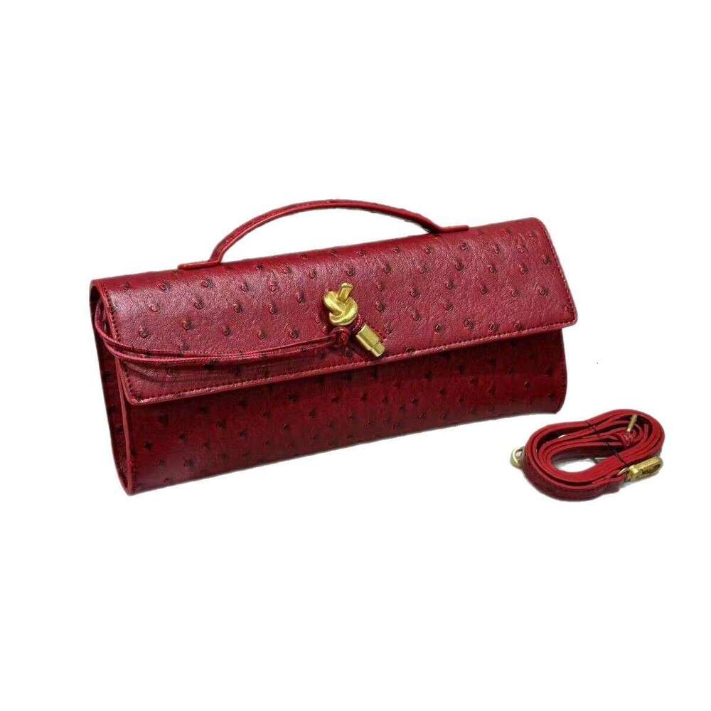 Ostrich Pattern Latch Lock Niche Horizontal High-End Baguette Shoulder Women's Underarm Clutch Bag