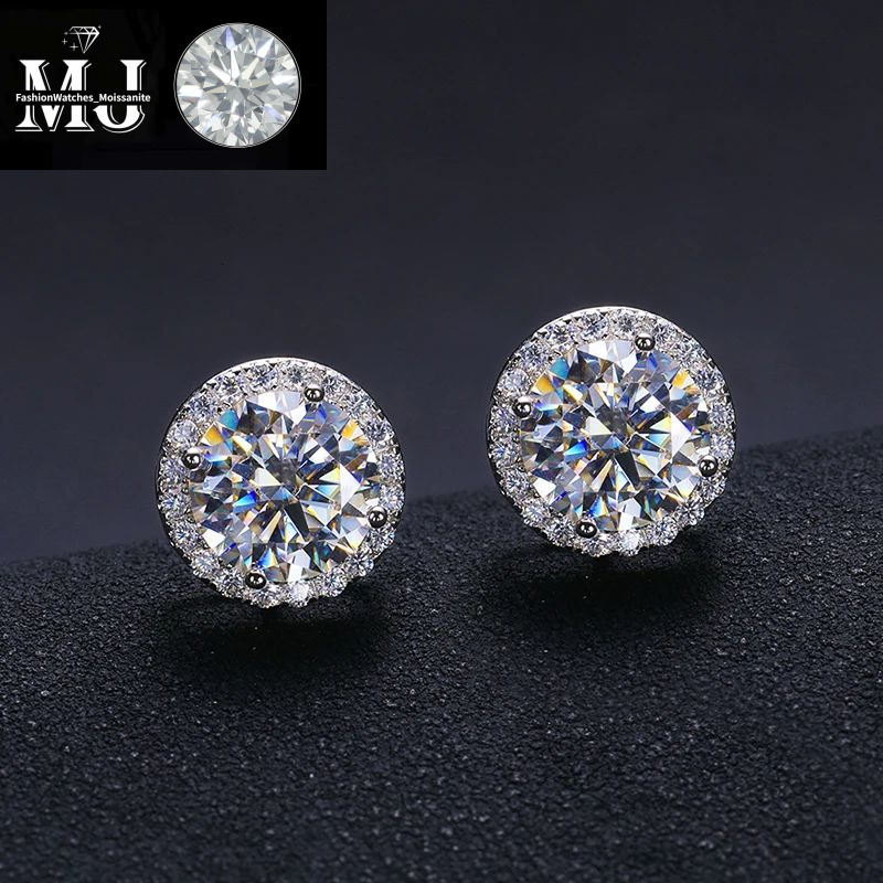 Fine Jewelry Screw Back Women Gold Plated Sterg Sier Iced Out VVS Moissanite Dia Halo Stud Earrings For Men