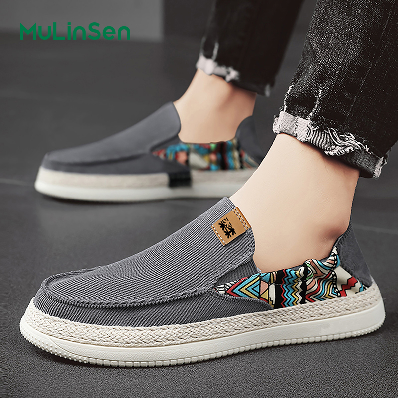 Mulinsen canvas shoes men's 2025 new summer breathable soft sole lazy one-step sneakers driving casual trendy shoes