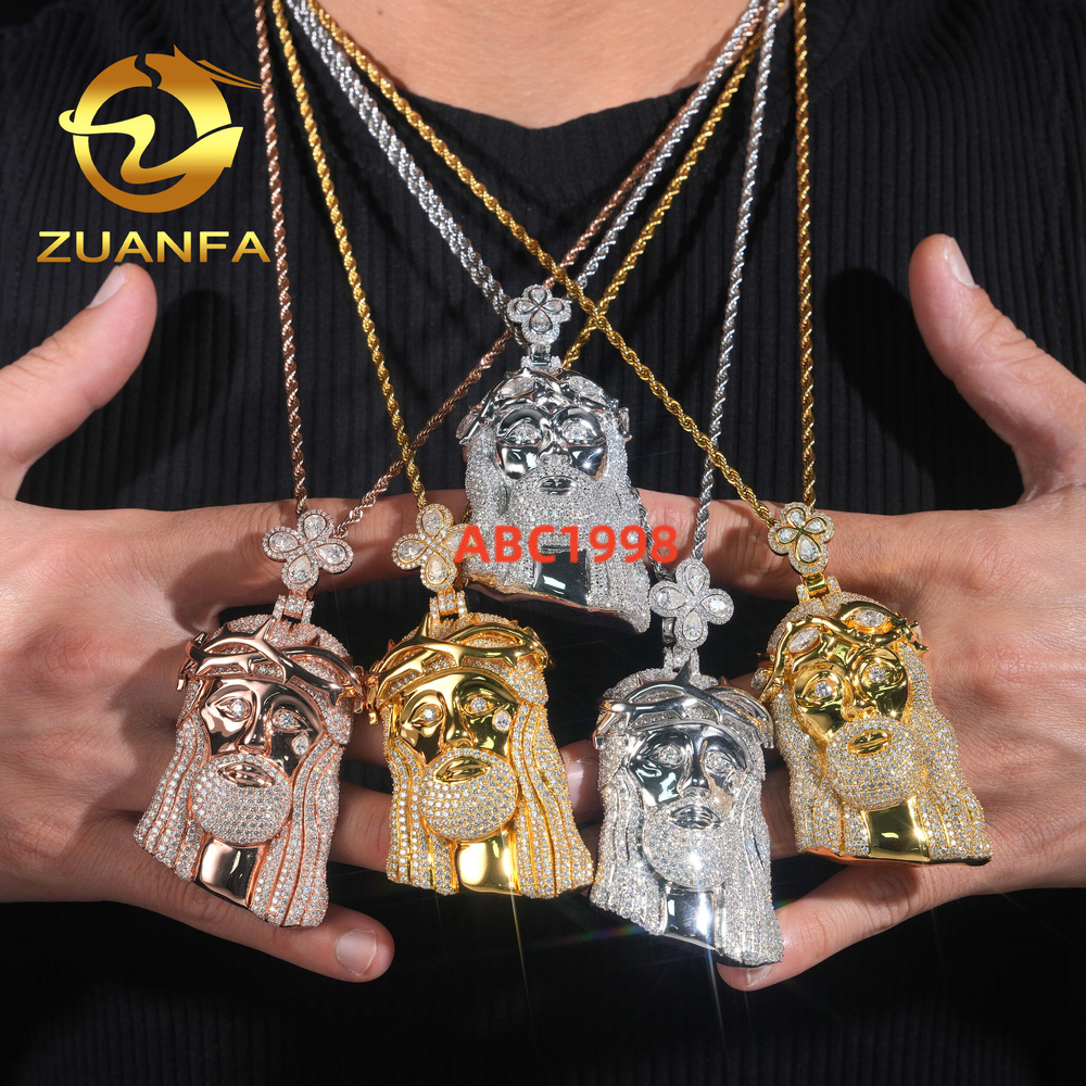 925 Silver Moissanite Pendant Men Iced Out Hip Hop Pendant Jesus Head VVS Moissanite Pendant Pass Tester Charm
