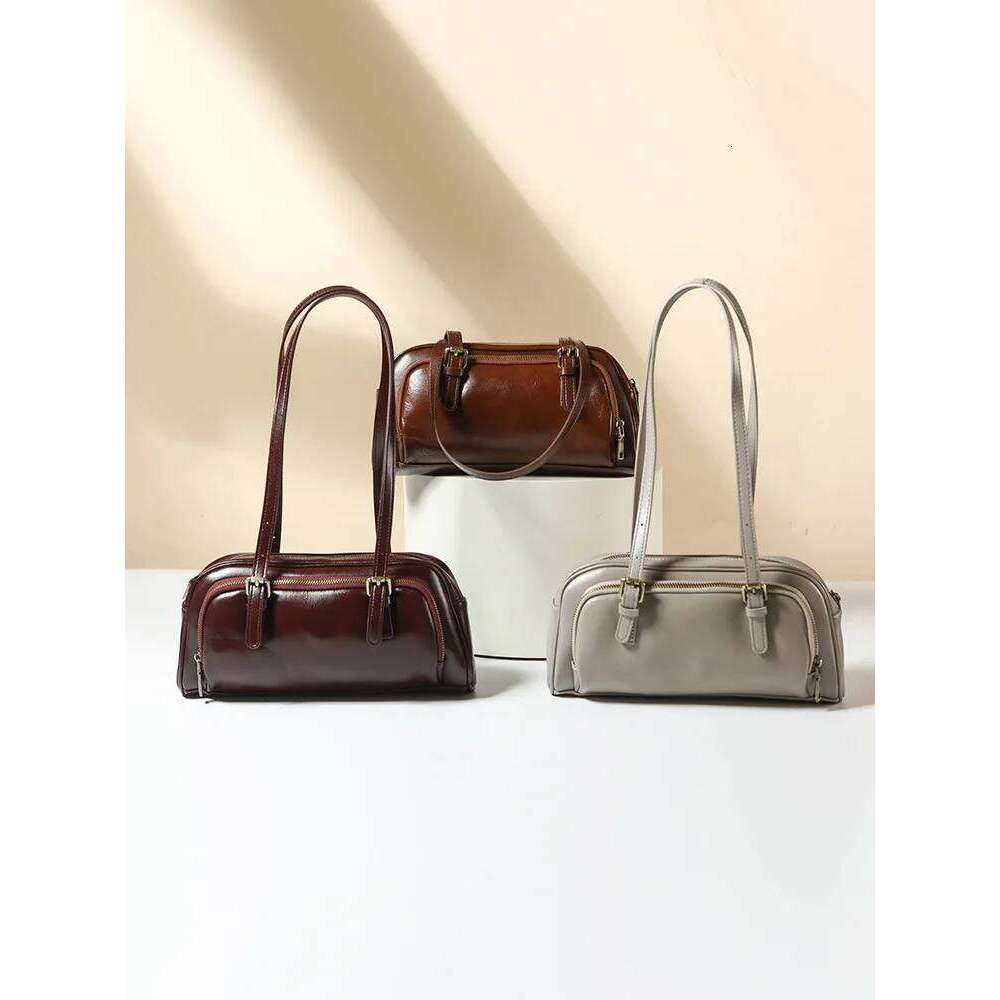 Designer Bags Genuine Leather Underarm Retro Baguette Bag For Women, 2025 New Shoulder Bag First Layer Cow Leather Handbag, Crossbody Bowling Luxury B