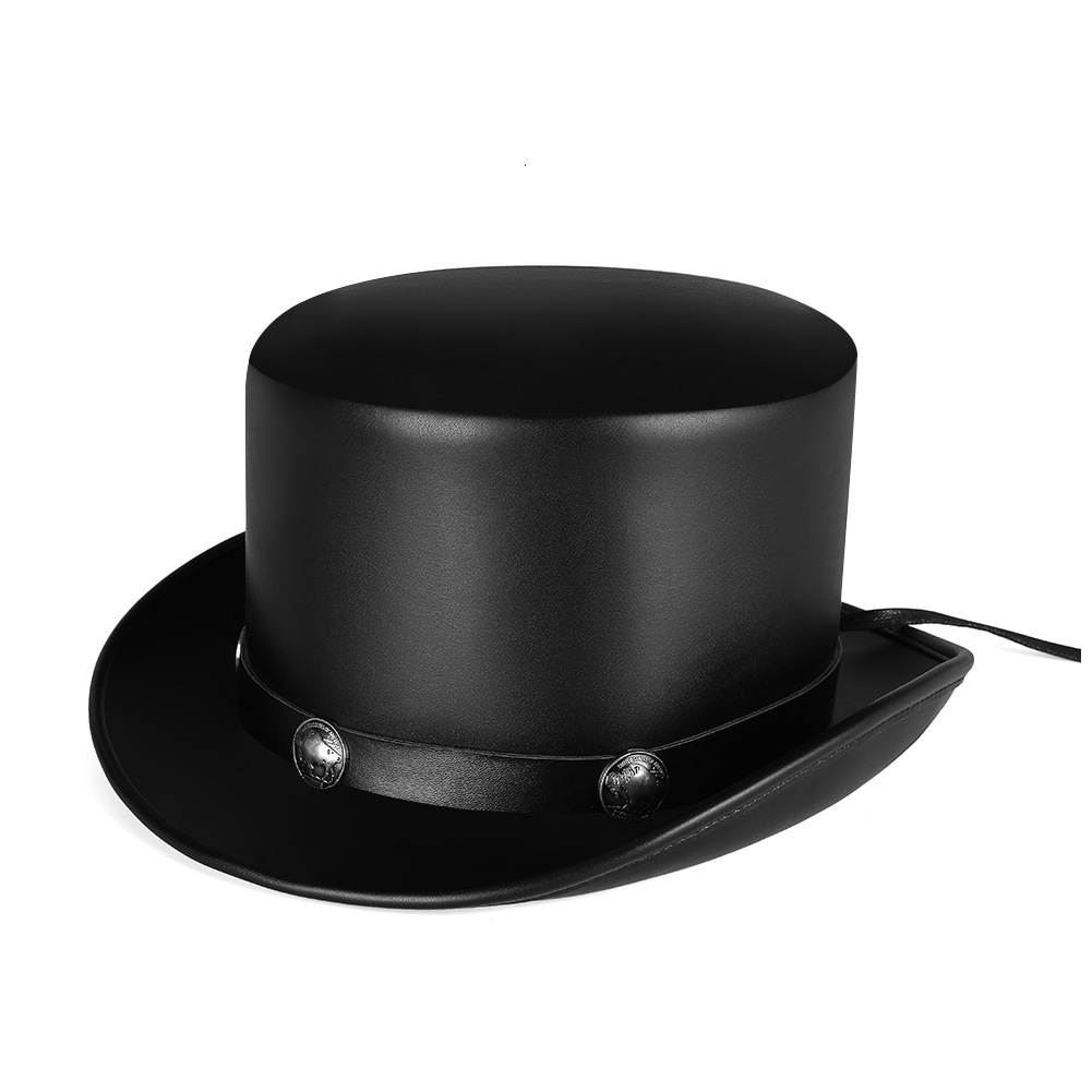 Punk Halloween New Industrial Style PU Leather Round Unisex Magic Gentleman Party Top Hat for Women ddmymoon